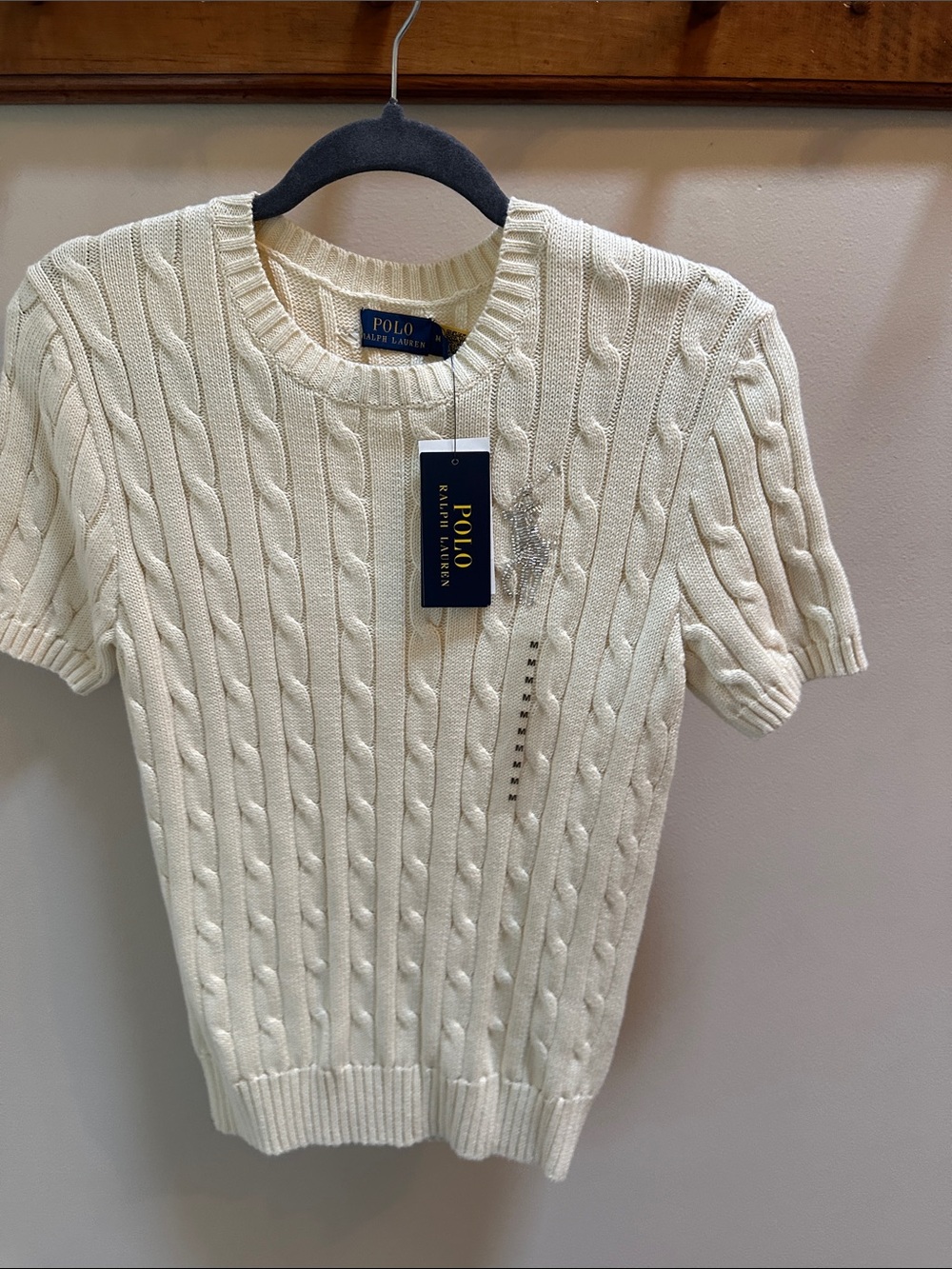 Polo by Ralph Lauren Cream Cable-Knit Short-Sleeve Crewneck Sweater